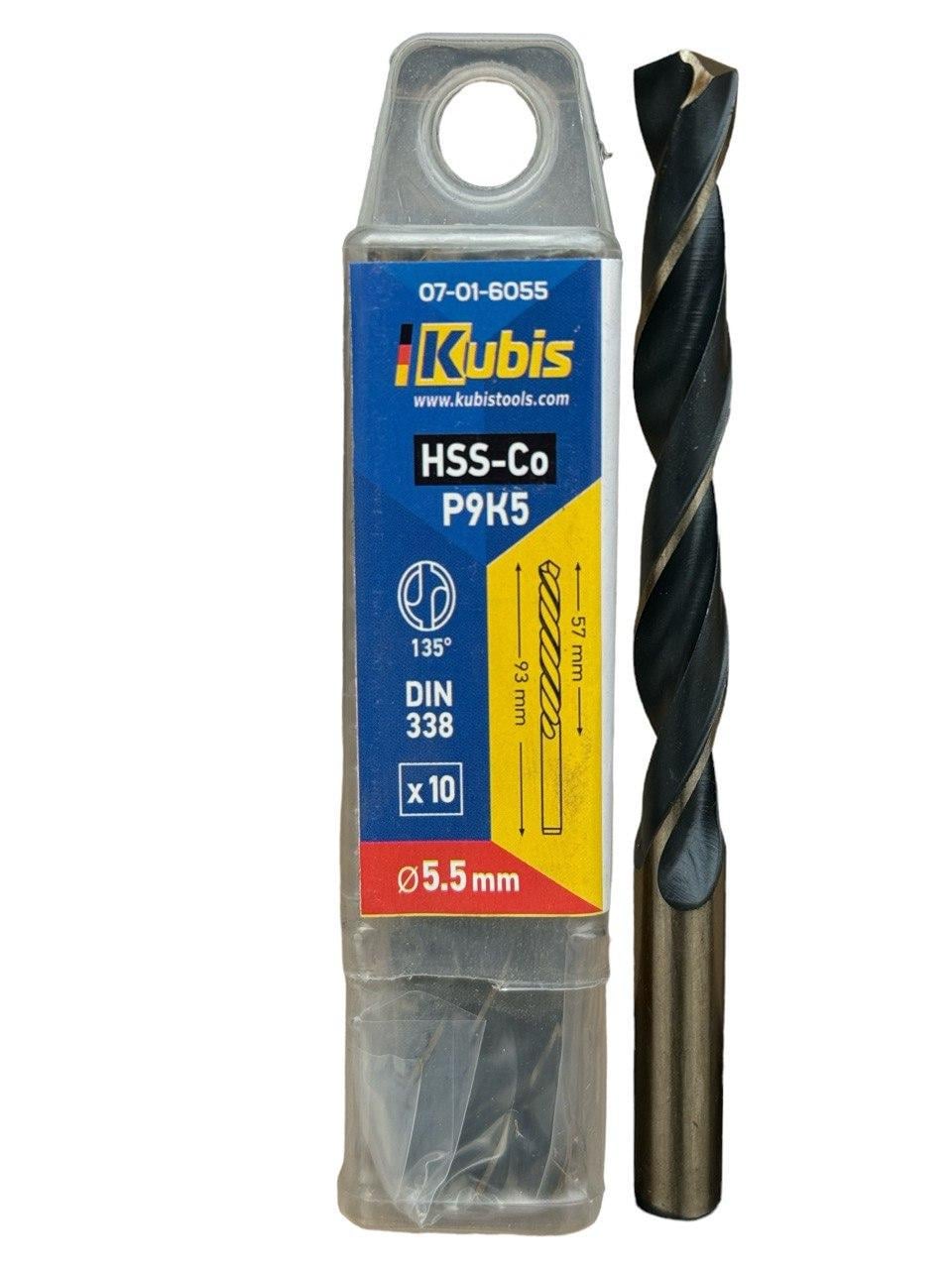 Сверло кобальт Kubis Р9К5 5,5мм (07-01-6055)