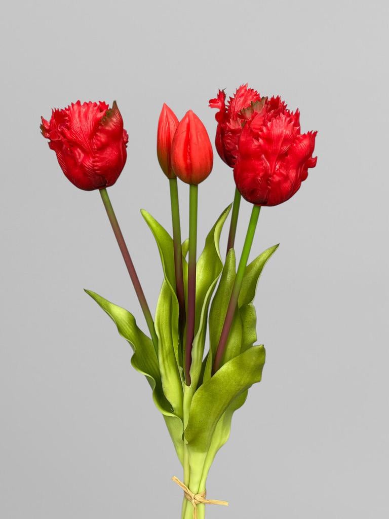 Букет декоративних кучерявих тюльпанів 5 шт. 40 см Червоний (К07050) - фото 1