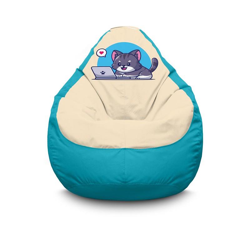 Крісло мішок iPuff Cute cat With Laptop Оксфорд XXL 90х125 см Блакитний