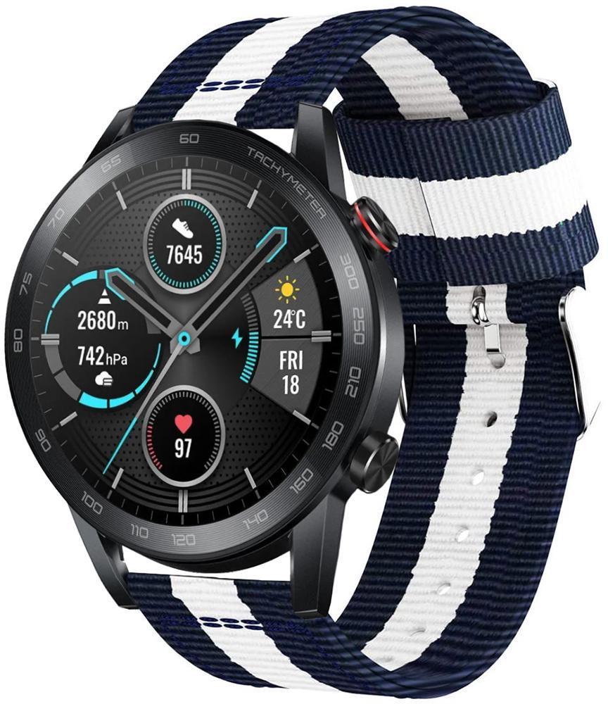 Ремешок тканевый Canvas для Honor Magic Watch 2 46 мм Blue/White (19691)
