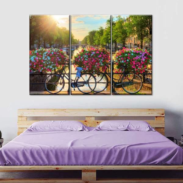 Модульная картина KIL Art Клумбы на велосипедах из трех частей 128x81 см (M3_L_125)