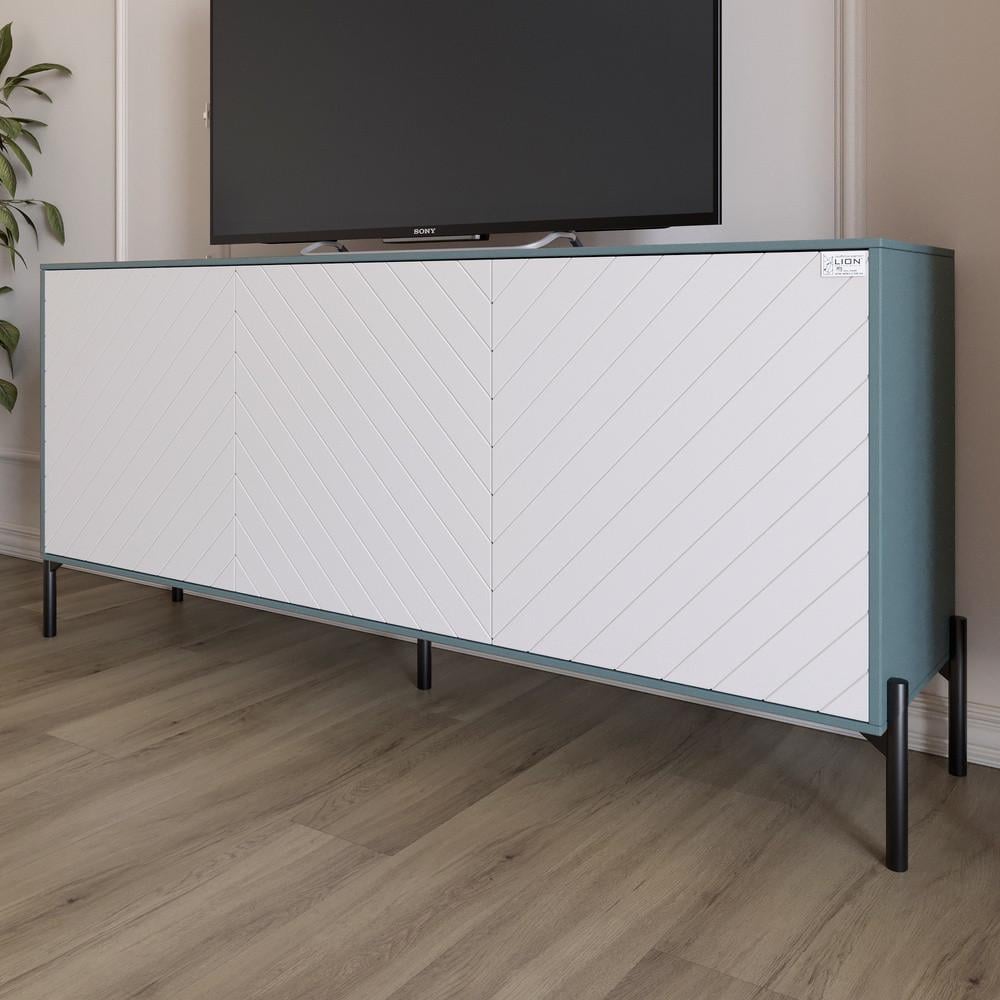 Тумба под телевизор с черными металлическими ножками Lion Амарант 168x40x76,5 см Гранит серый/Белый (Lion-043029)