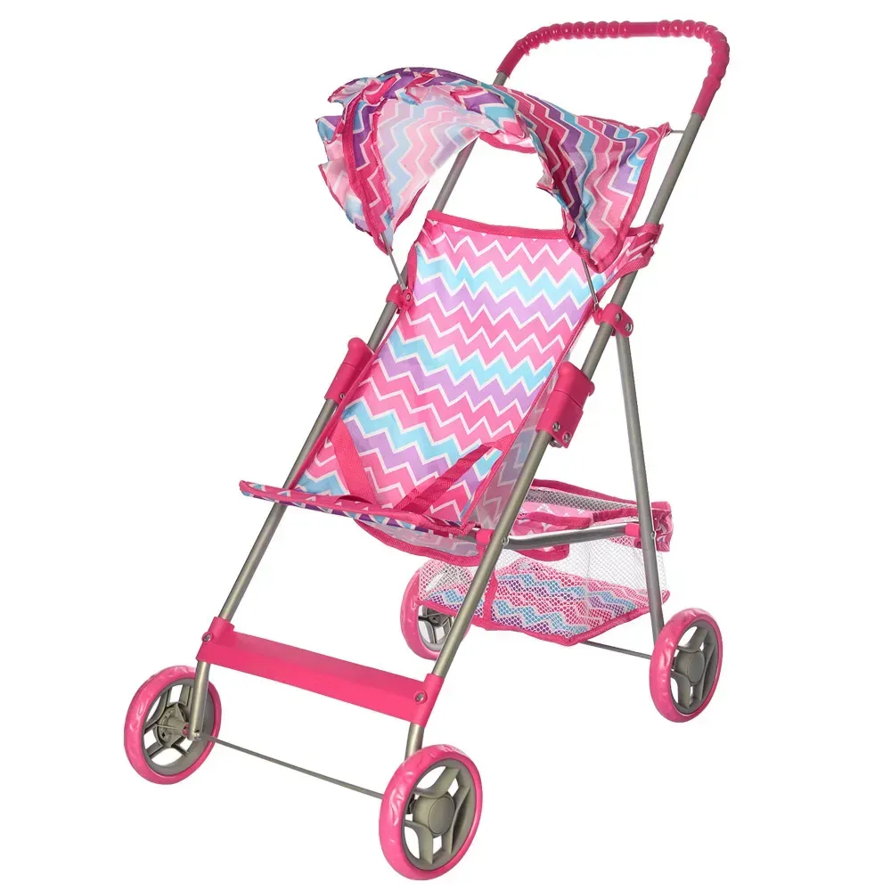 Коляска для ляльок літня прогулянкова з металу та текстилю 63 см Рожевий з візерунком (150-98-9304.2)