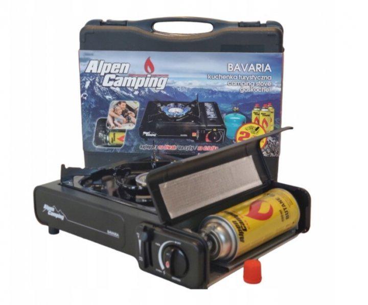 Плита газовая туристическая Alpen Camping с пьезоподжигом 2200 Вт и 4 баллона с адаптером (9761711) - фото 2 Плита газовая туристическая Alpen Camping с пьезоподжигом 2200 Вт и 4 баллона с адаптером (9761711) - фото 2