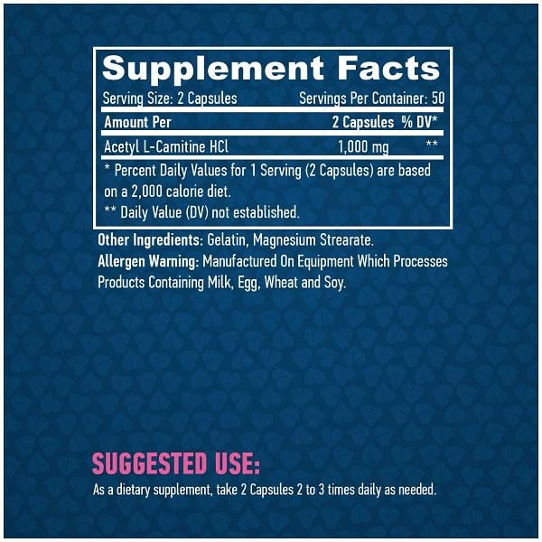 Комплекс АцетилКарнитин Haya Labs Acetyl L-Carnitine 1000 mg 100 caps - фото 2