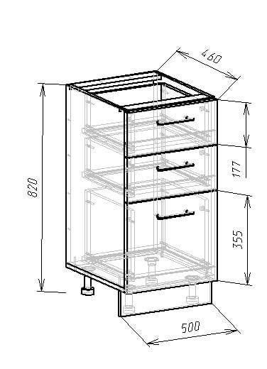 Шафа нижня КМН-3 820x460x500 мм з 3 ящиками Дуб Родос темний (11175707) - фото 5