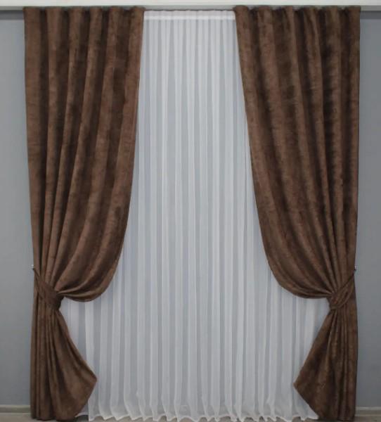 Комплект штор лен 1,5х2,7 м 2 шт. Коричневый (1389ш)