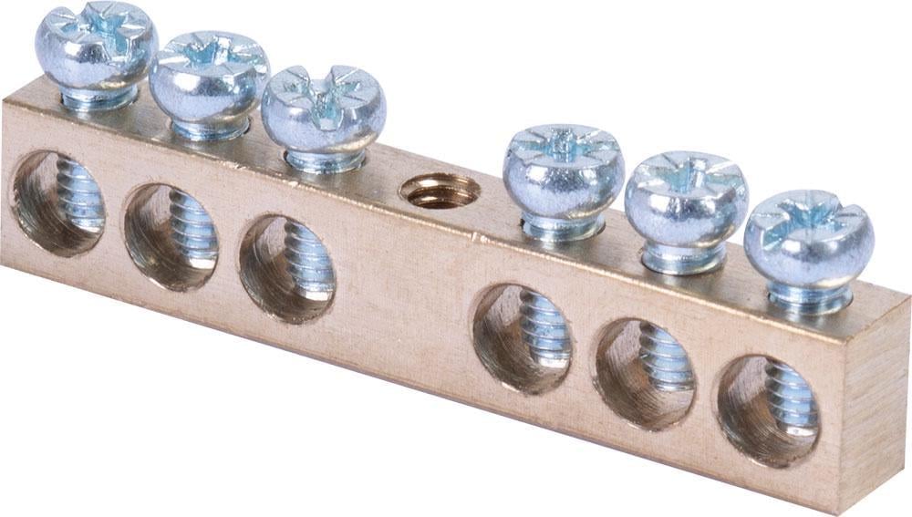 Шина нульова E.NEXT e.bsc.stand.20.6 6 отворів кріплення по центру мідь 6х9 мм (s055002)