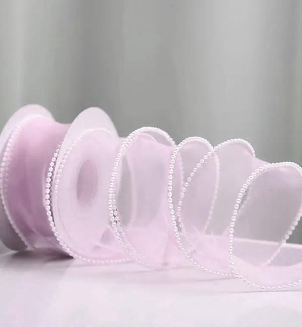 Лента органза с жемчугом 4 см x 45 м Розовый (10725)