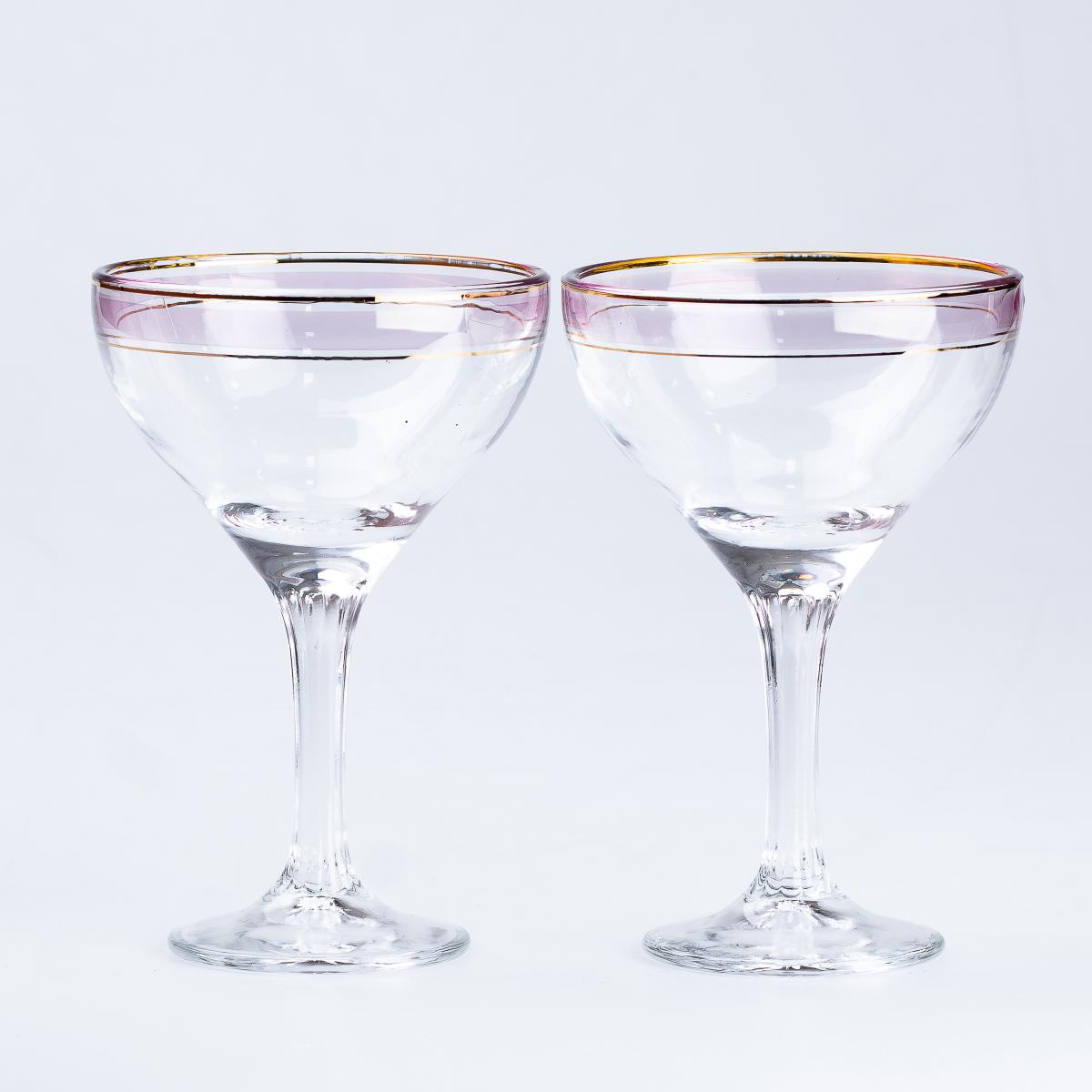 Набор бокалов для фигурных коктейлей на высокой ножке 290 мл 2 шт. Розовый (HP546)