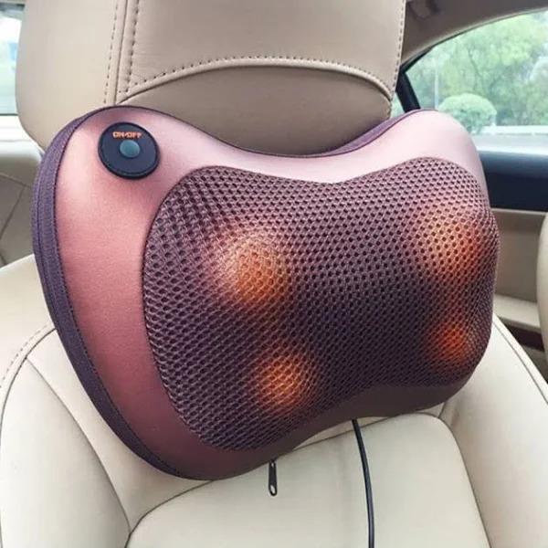 Массажер подушка для машины и дома UKC  Massage Pillow 8028  с инфракрасным подогревом Коричневый (889/U) - фото 4