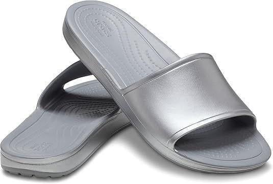 Шльопанці жіночі утеплені Сrocs Kadee Metallic Slide Sandals р. 36-37 Сріблястий (17603)