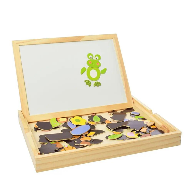 Доска деревянная магнитная двойная для детей с пазлами