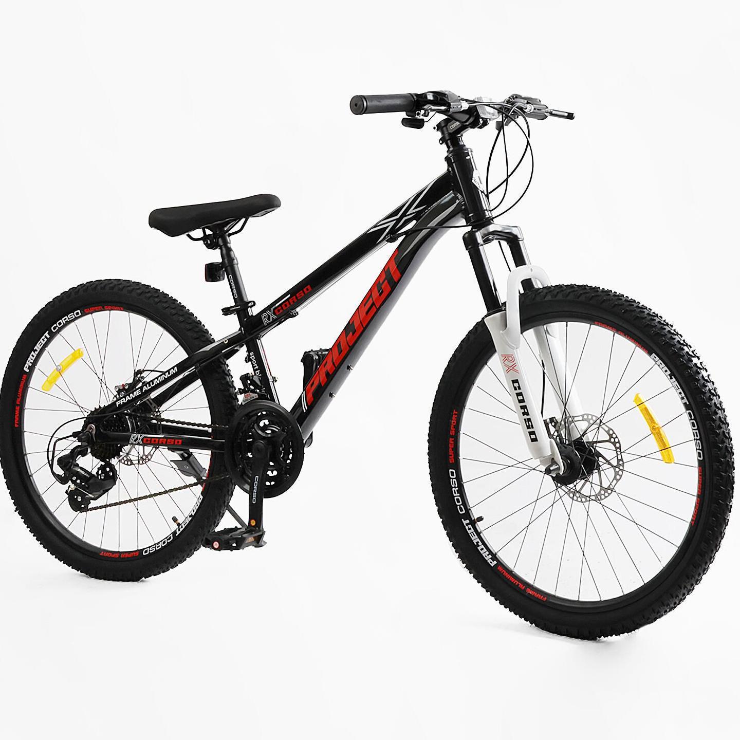 Велосипед гірський підлітковий алюмінієвий Corso Project 24" рама 11" Чорно-червоний - фото 2 Велосипед гірський підлітковий алюмінієвий Corso Project 24" рама 11" Чорно-червоний - фото 2