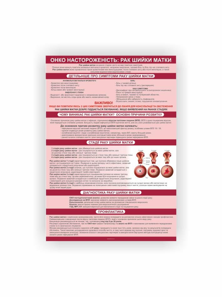 Плакат Vivay Рак шейки матки 30x40 см (26866346)