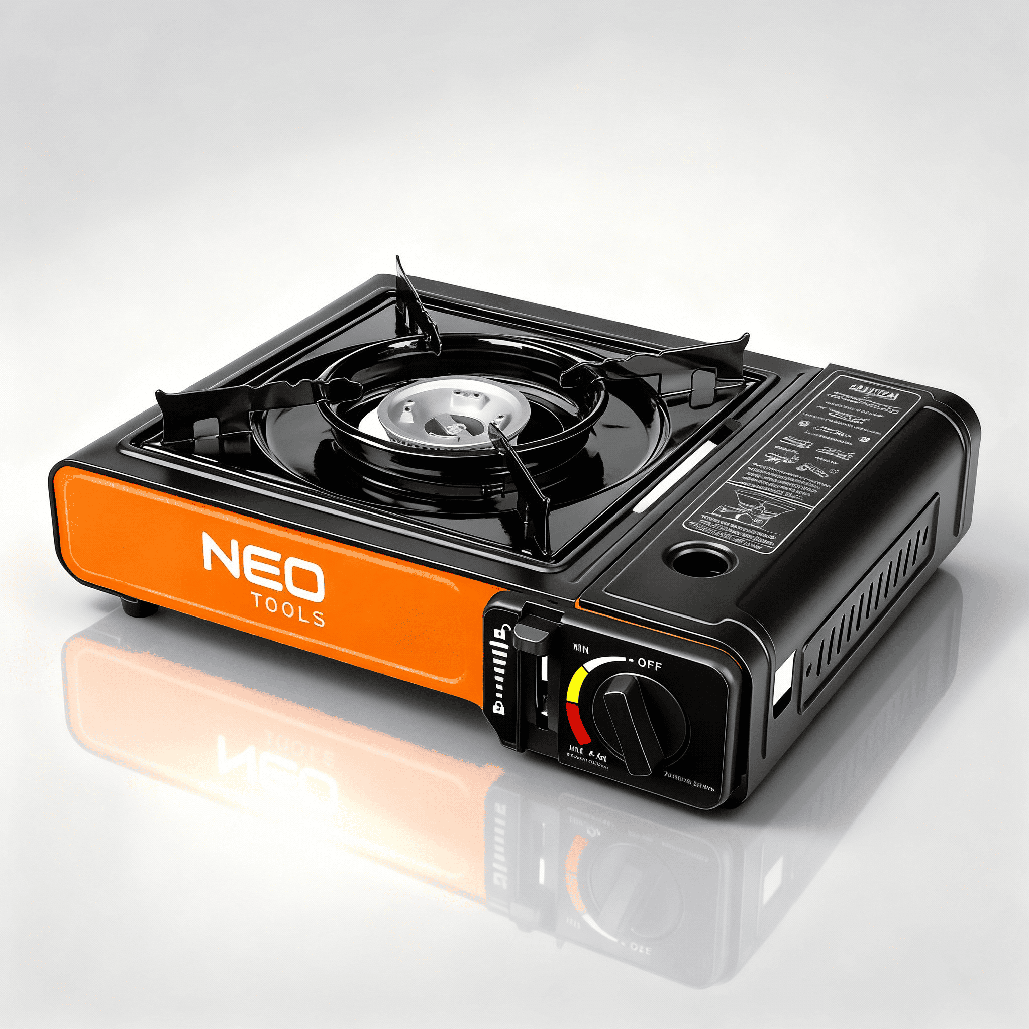 Плитка газова портативна кемпінгова Neo Tools туристична на газовому цанговому балоні із п'єзопідпалом та кейсом 2,1 кВт Чорний (20-050)