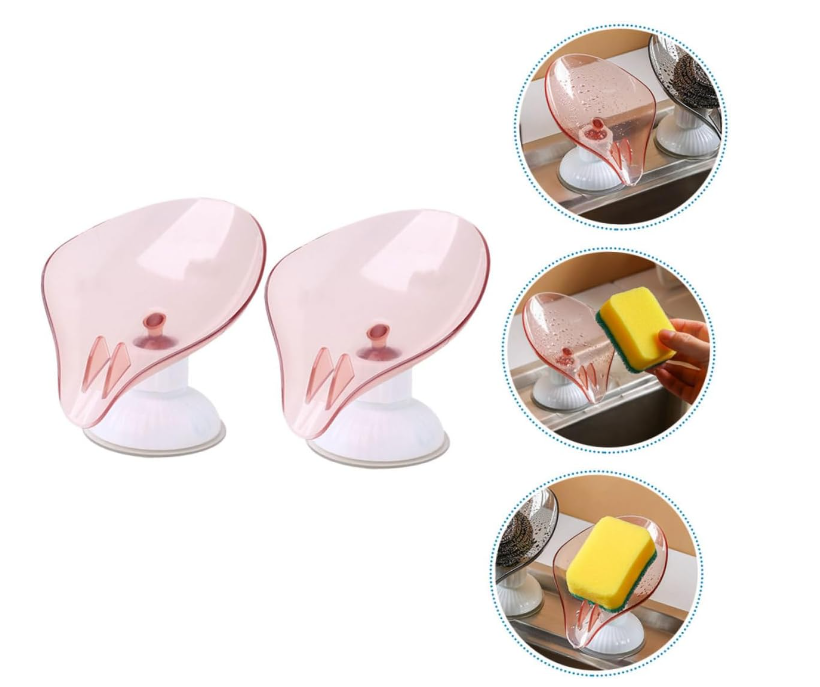 Держатель для губки на раковине на присоске со сливом Белый с розовым (KG-11882) - фото 4