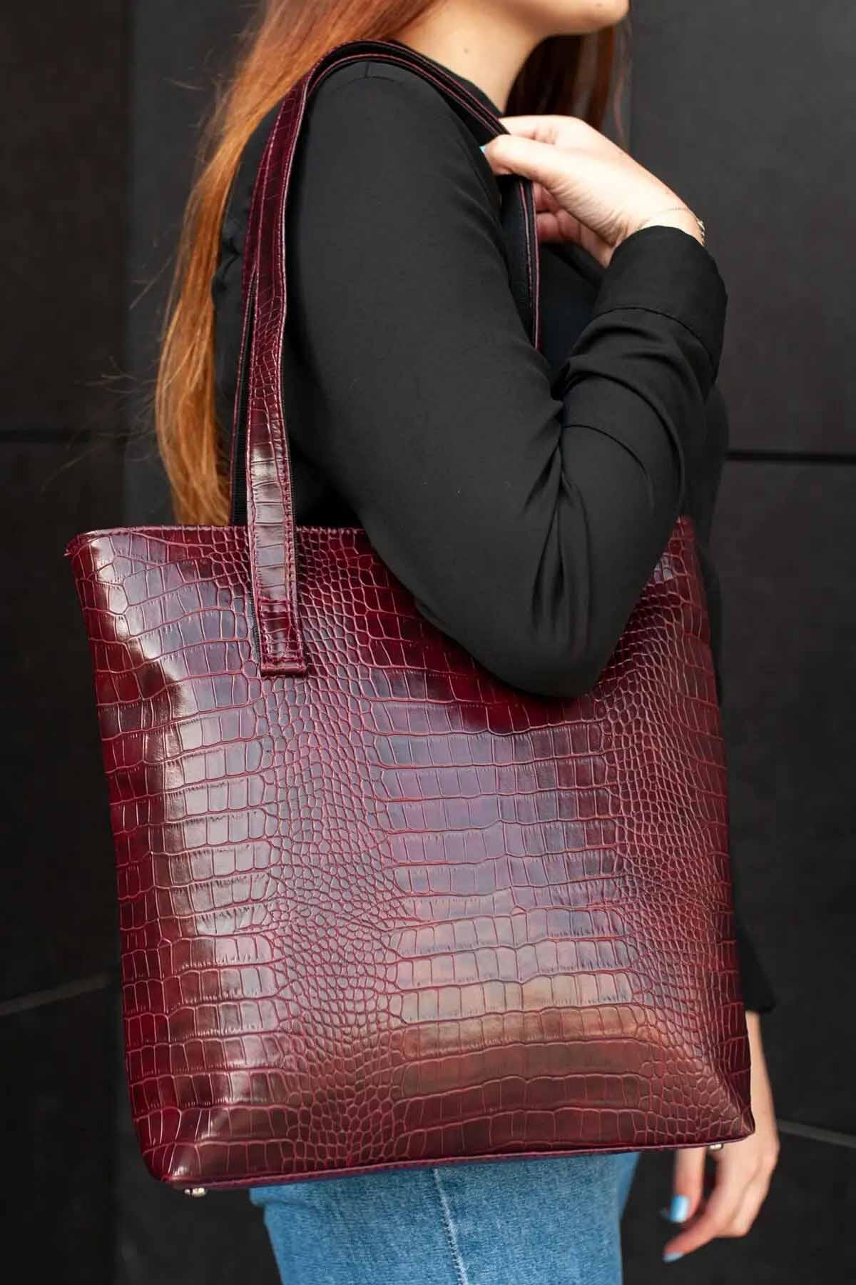 Сумка-шоппер Classic крокодил Бордовий (SHCL02135)