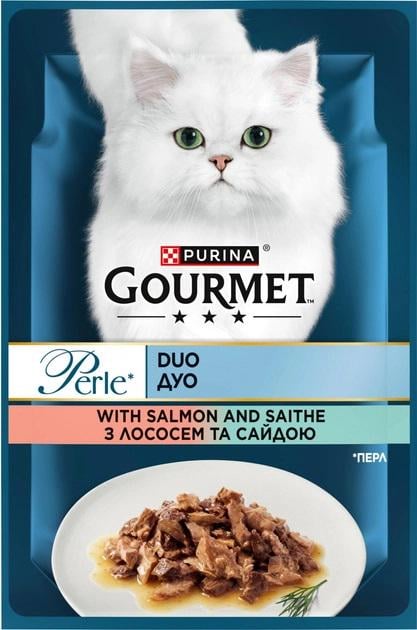 Корм вологий для котів Gourmet Perle Duo з лососем та сайдою мініфіле у підливі 26х85 г - фото 3