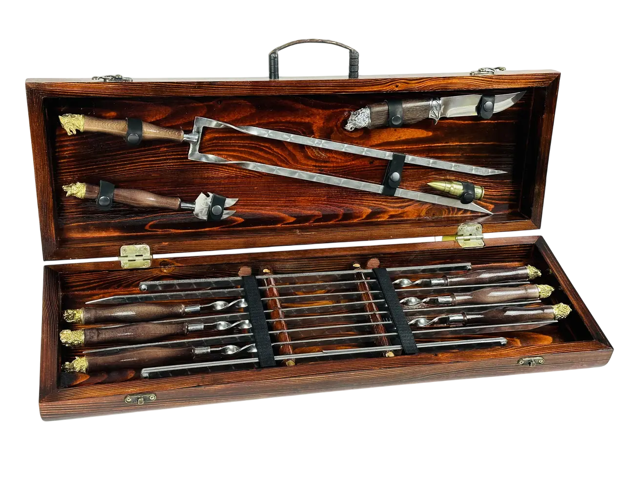 Набор шампуров GrillMaster Сафари-2 с латунным литьем/ножом 11 пр. Коричневый (10-164-KS-7908)