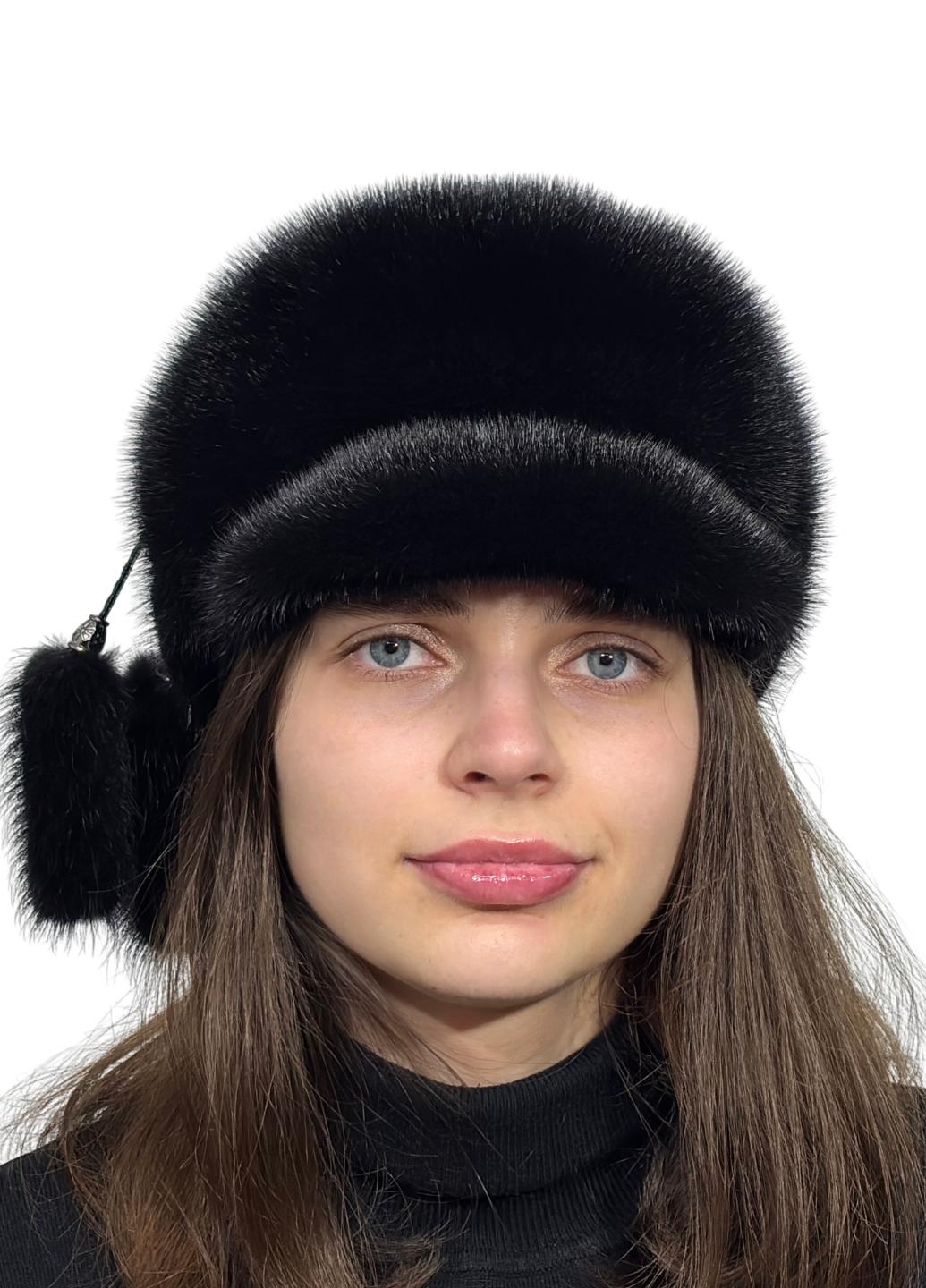 Женская кепка Меховой стиль Цельная из натурального меха норки XL-XXL Черный (028/AS)