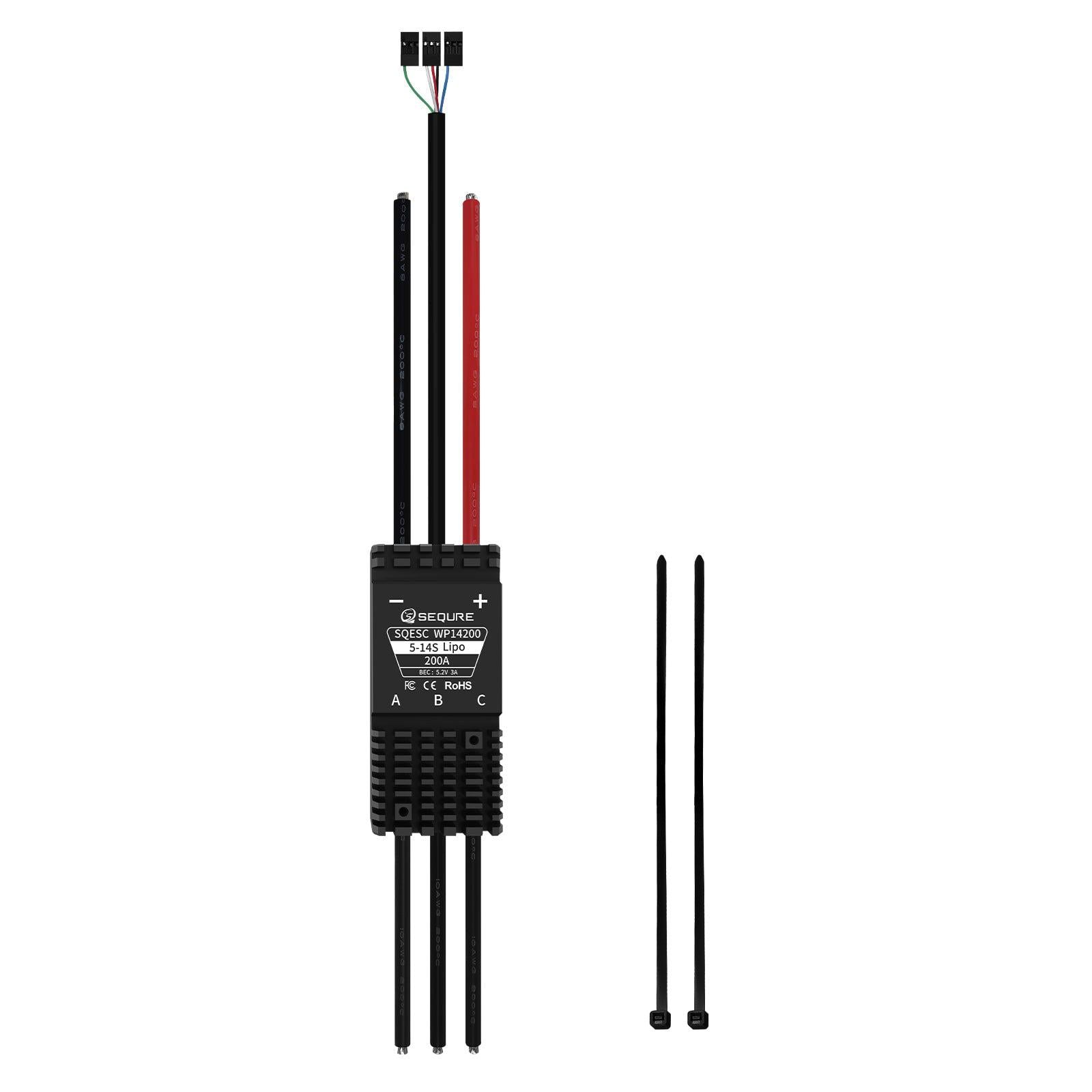 Регулятор моторів ESC 200A SEQURE SQESC WP14200A 5–14S BLHeli_32 IP68 для каяків/гелікоптерів/RC-човнів та авто-моделей (00-00028811)
