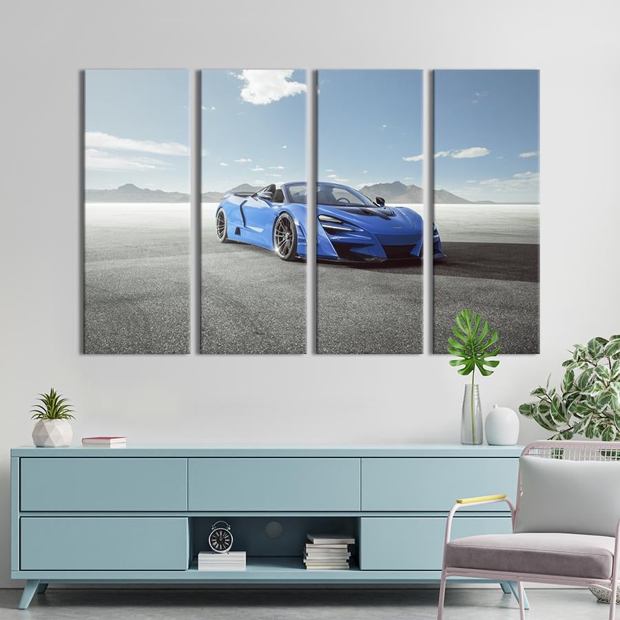 Картина на холсте Изящное голубое авто McLaren 720S Spider 209x133 см (1267-41)