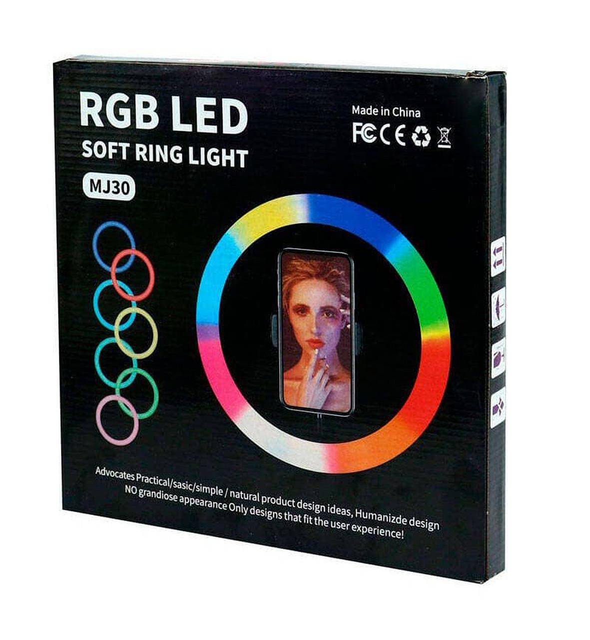 Кольцевая лампа RIAS MJ30 RGB LED разноцветная с держателем USB управления на проводе 30 см (2086906800) - фото 2
