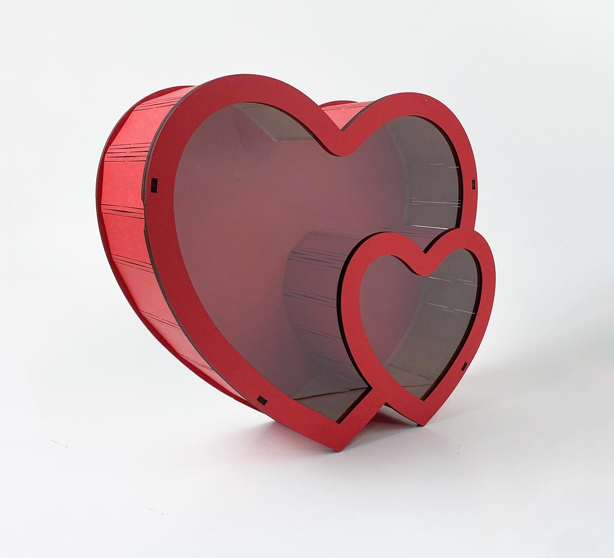 Коробка з прозорою кришкою "Два серця" Червоний (5822)