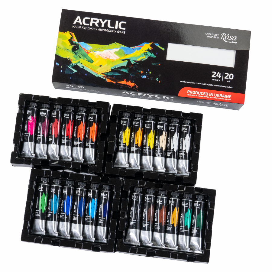 Набір акрилових фарб ROSA Gallery 9074775 24х20 мл (4823098538172) - фото 2 Набір акрилових фарб ROSA Gallery 9074775 24х20 мл (4823098538172) - фото 2