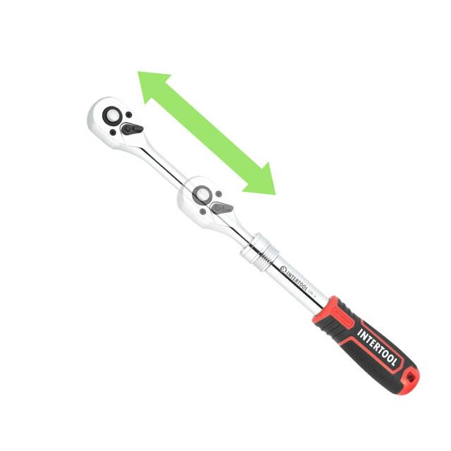 Рукоятка с механизмом храпа Intertool ET-8005 телескопическая 72 зуба 3/8" (129748)