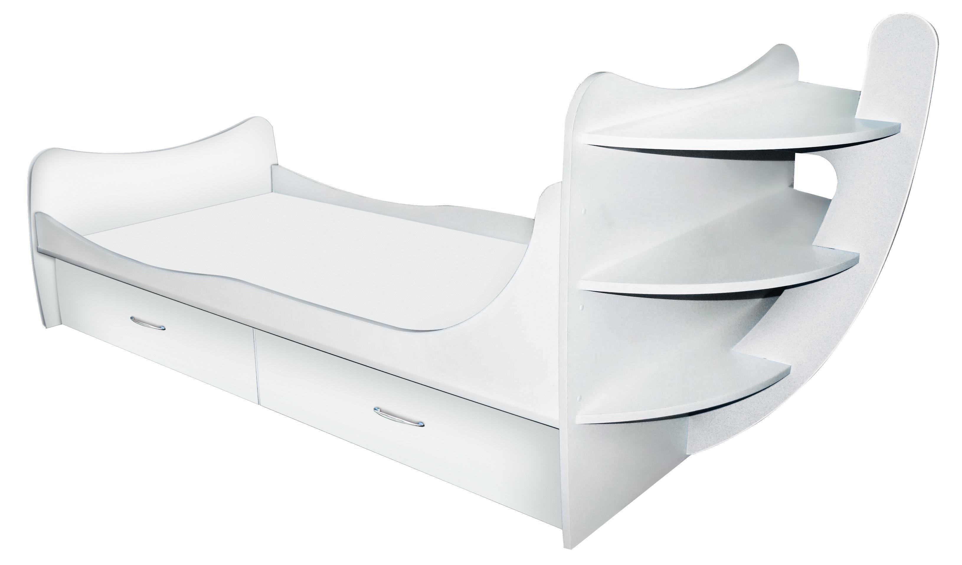 Ліжко МАКСІ-МЕблі Кораблик односпальне 1600х700 Біле гладке (9016) Ліжко МАКСІ-МЕблі Кораблик односпальне 1600х700 Біле гладке (9016)