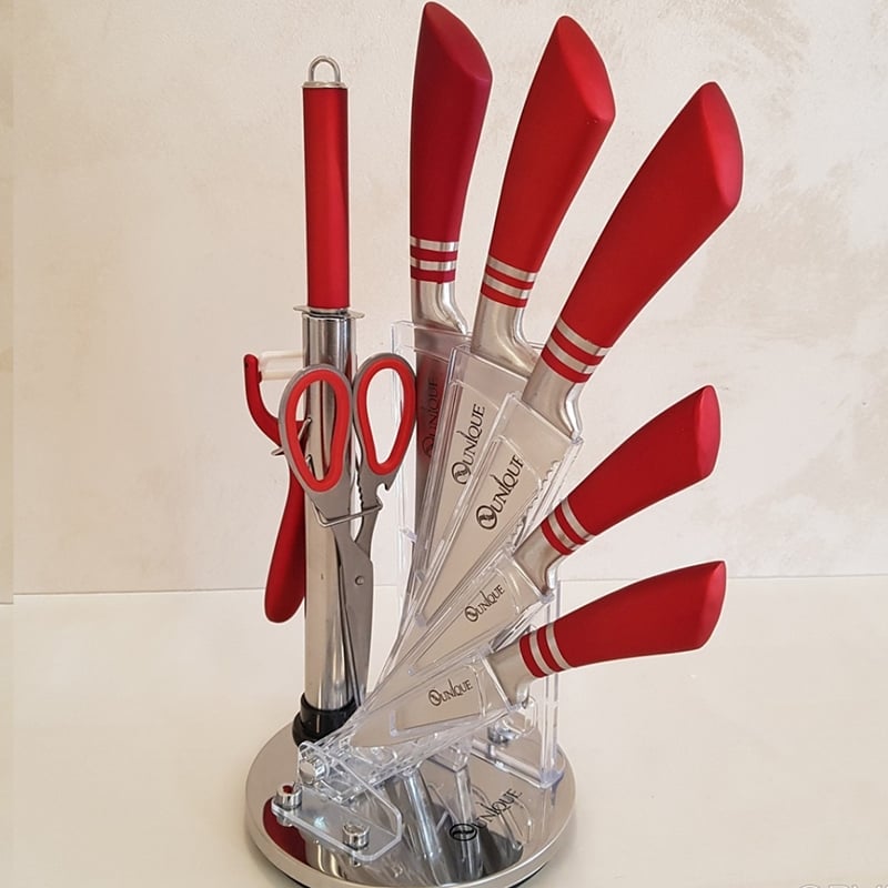 Набір ножів кухонних Unique UN-1832 нержавіюча сталь з підставкою 9 пр. Red (23793638) - фото 5 Набір ножів кухонних Unique UN-1832 нержавіюча сталь з підставкою 9 пр. Red (23793638) - фото 5