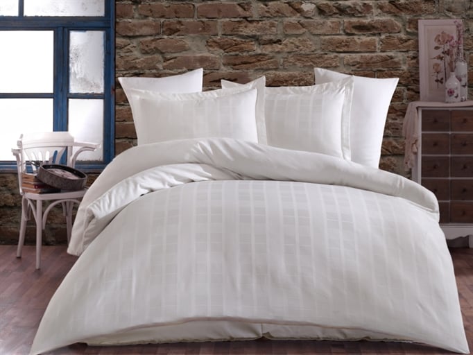 Комплект постільної білизни Hobby Exclusive Sateen Diamond Ekose 200х220 см/50х70 см 2 шт./70х70 см 2 шт. Крем