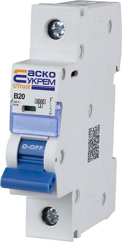 Автоматический выключатель модульный АСКО-УКРЕМ UTrust 1р 20А B 6 kА (A0010210009) Автоматический выключатель модульный АСКО-УКРЕМ UTrust 1р 20А B 6 kА (A0010210009)