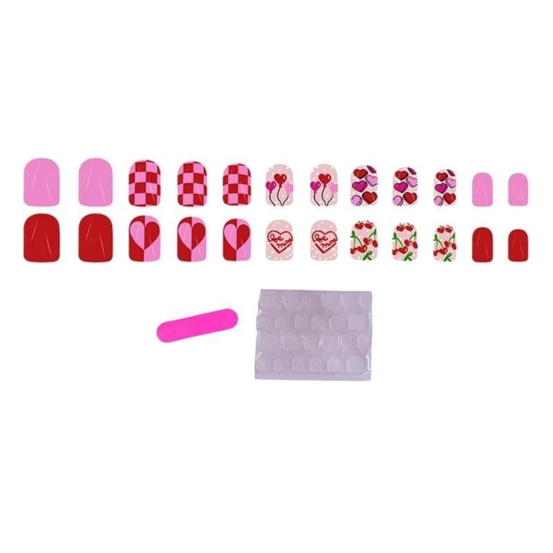 Накладные короткие ногти Valentine's Day квадрат с клеевыми пластинами 24 шт. Разноцветный (2789190671)