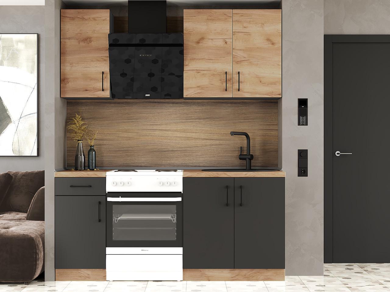 Комплект кухни К-1 Эверест Оптима без столешниц 1,8 м Крафт золотой/Антрацит (ЕК-26001) - фото 5