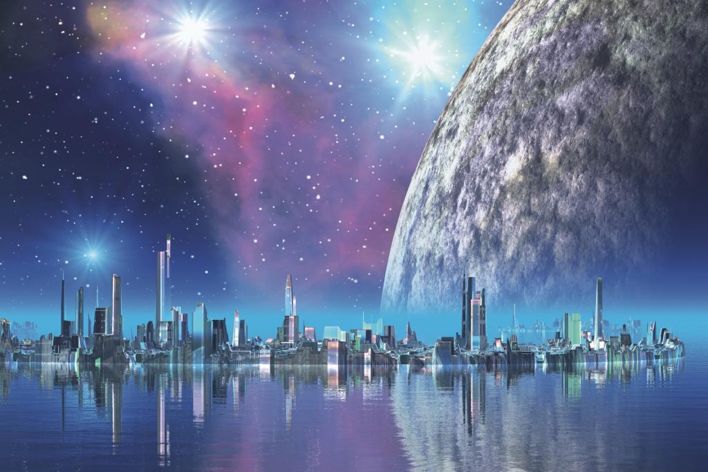 Фотообои флизелиновые 3D Космос 375х250 см DIMEX Фантастический город (MS-5-0186)