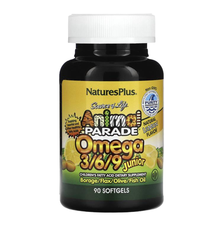 Жирные кислоты Nature's Plus Source of Life Animal Parade Junior Омега 3/6/9 90 капсул Лимон