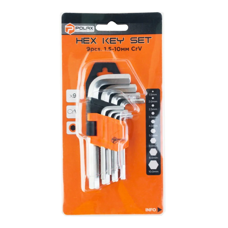 Набір шестигранних Г-подібних ключів Polax 9 пр. 1,5-10 мм Cr-V (25-005) - фото 6