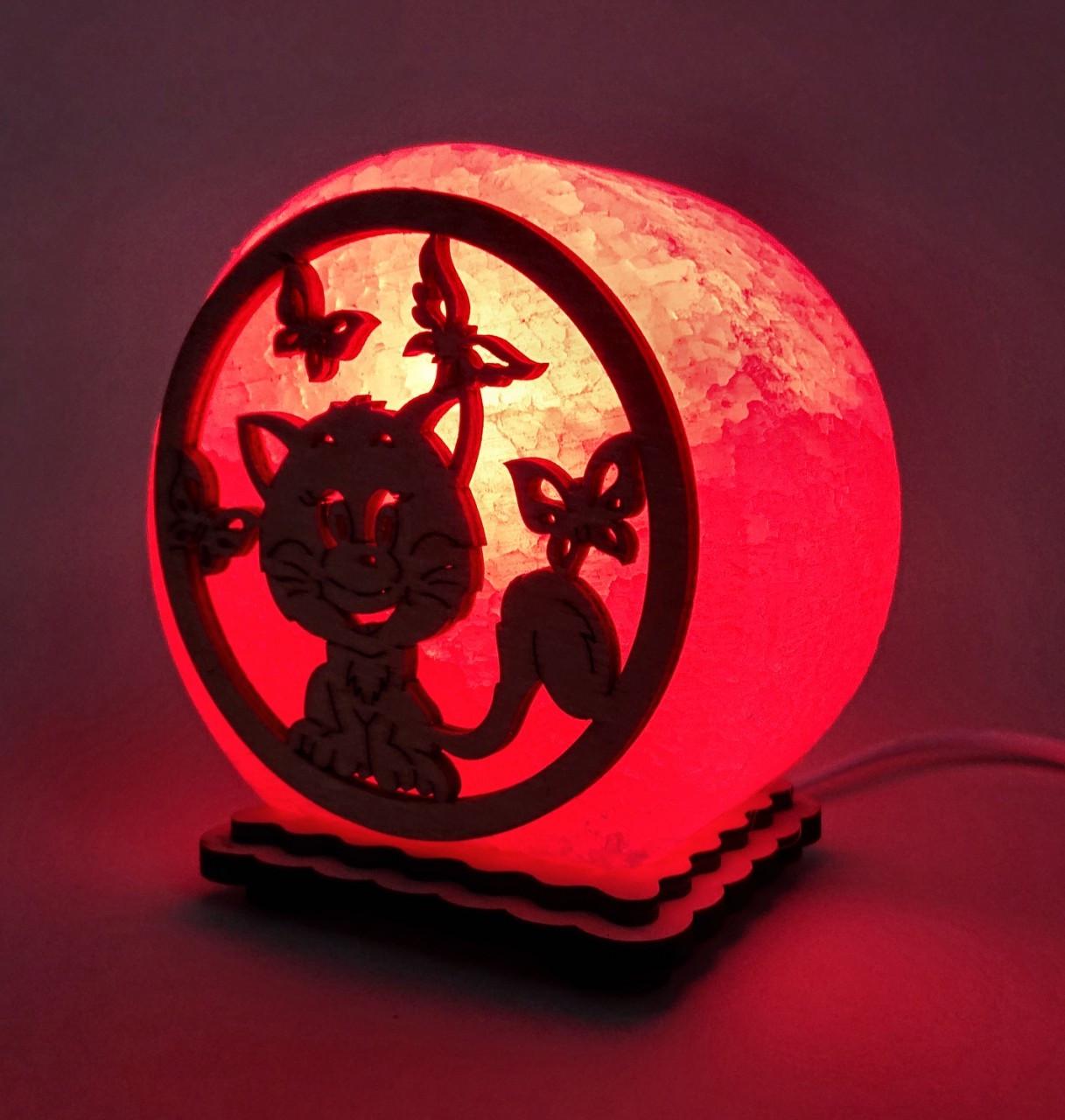 Соляной светильник Кот и бабочки (KM-00006-r)