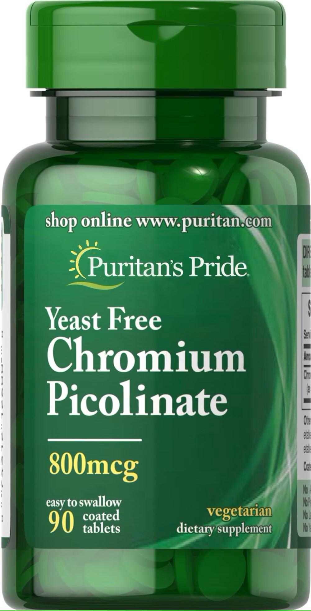 Хром Puritan's Pride Chromium Picolinate 800 mcg Yeast Free 90 таблеток