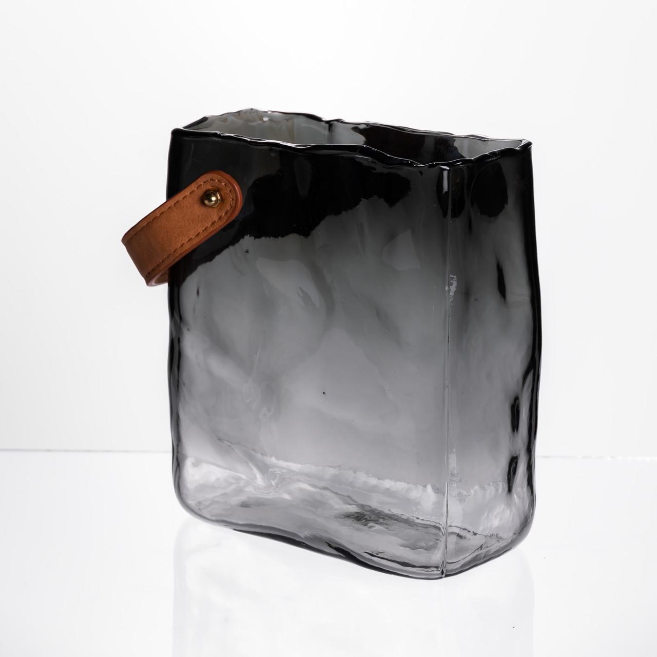 Ваза стеклянная сумочка с ручкой 16х8х18,5 см Серый (HP-19-156-2)