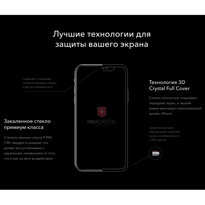 Захисне скло Neuchatel Chatel Corning Gorilla Glass для iPhone 15 Pro Black (NEU25D6151B) - фото 4