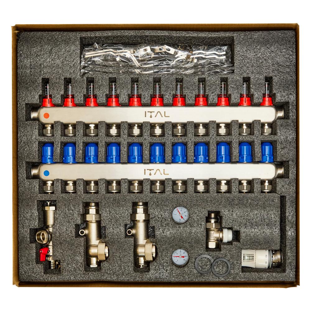 Комплект коллектора с расходомерами ITAL UHW-B011 из нержавеющей стали с угловым подключением - фото 3 Комплект коллектора с расходомерами ITAL UHW-B011 из нержавеющей стали с угловым подключением - фото 3