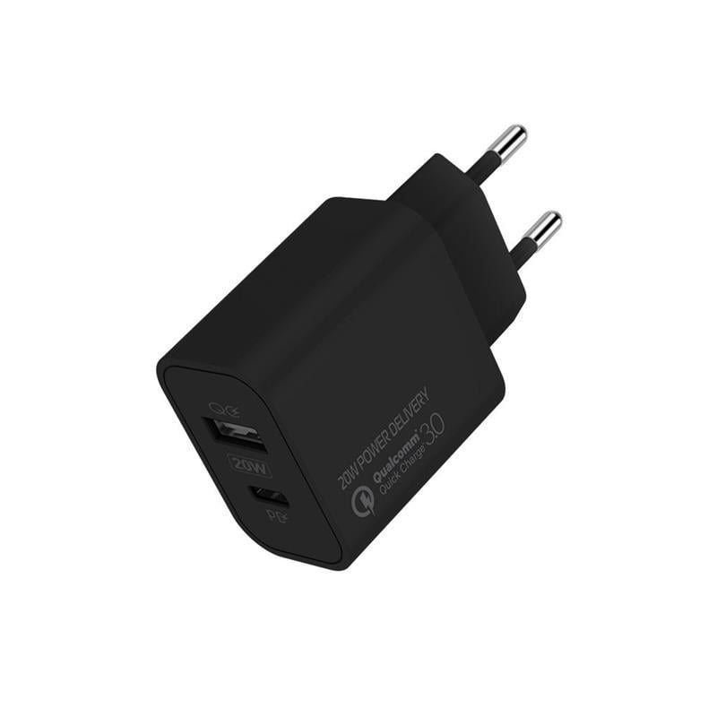 Зарядное устройство сетевое ColorWay USB Type-C PD/USB QC 3.0 20 Вт Black (CW-CHS025QPD-BK)