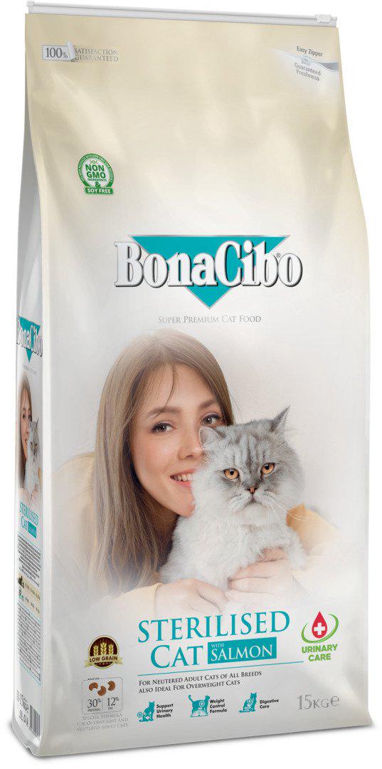 Корм сухий BonaCibo Cat Sterilised Salmon 15 кг (8694686407035)
