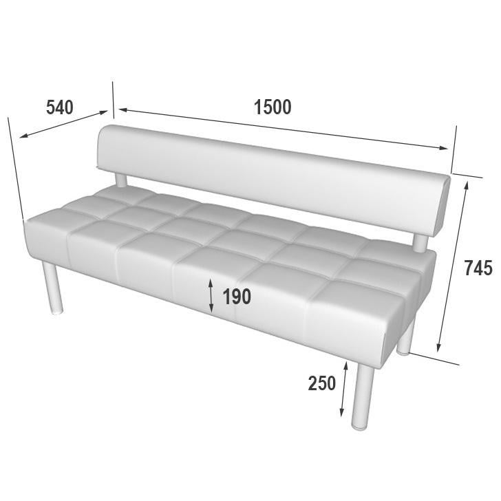 Диван офісний з прошивкою AVVS tech для очікування/приймальної 150 см Чорний (proshit-noga25-75x150-black) - фото 3