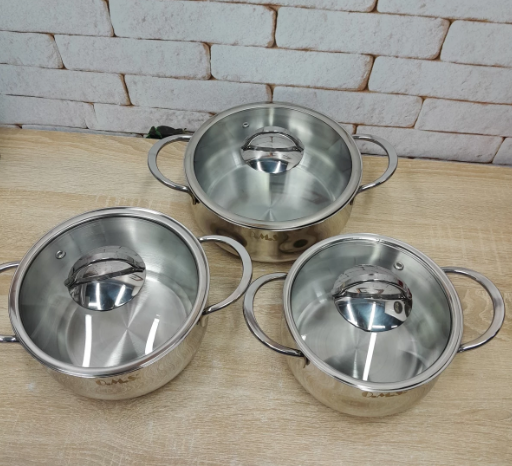 Набір каструль OMS з нержавіючої сталі 6 предметів (1032-S) - фото 7