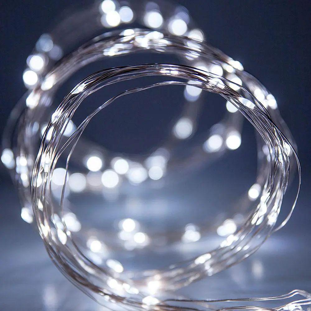 Гірлянда 100 LED 10 м на батарейках з силіконовим проводом і холодно-білим світінням (opt-20433)